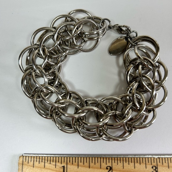 Silver Tone Chain Maiille Bracelet multi round link connected chain - Picture 3 of 3